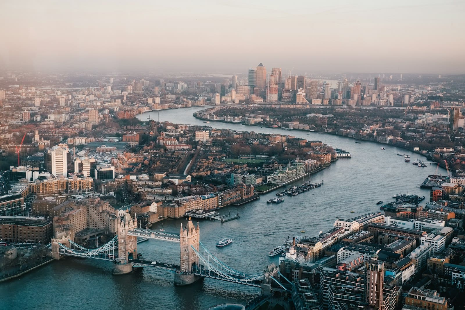 Tower Bridge and the Thames in London from above